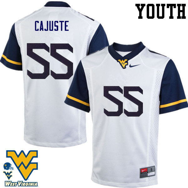 Youth #55 Yodny Cajuste West Virginia Mountaineers College Football Jerseys-White - Click Image to Close